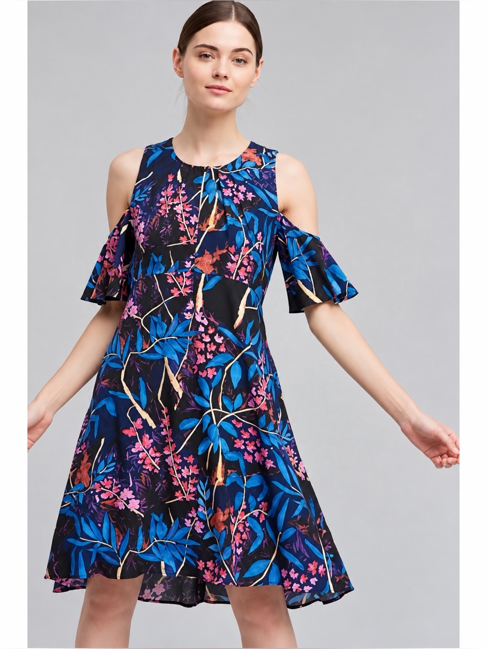 Anthropologie Maeve Elia Flutter Sleeve Cold Shoulder Mini Floral